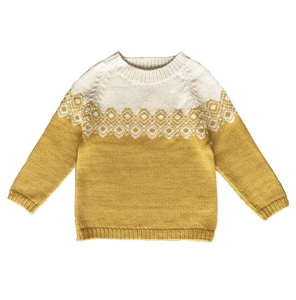 Esencia Aki Sweater - 100% Alpaca Fiber Ivory/Amber | Little Mino