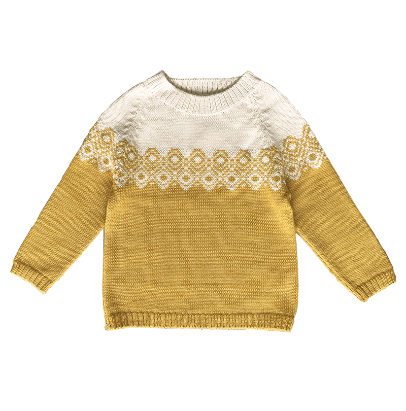 Esencia Aki Sweater - 100% Alpaca Fiber Ivory/Amber | Little Mino