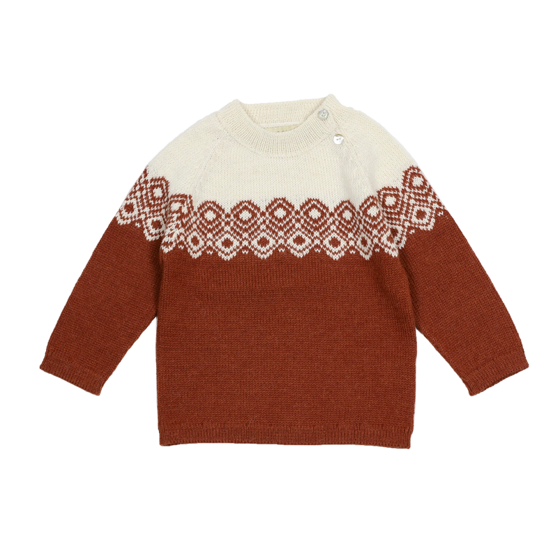 Esencia Aki Sweater - 100% Alpaca Fiber Ivory/Brick Red| Little Mino