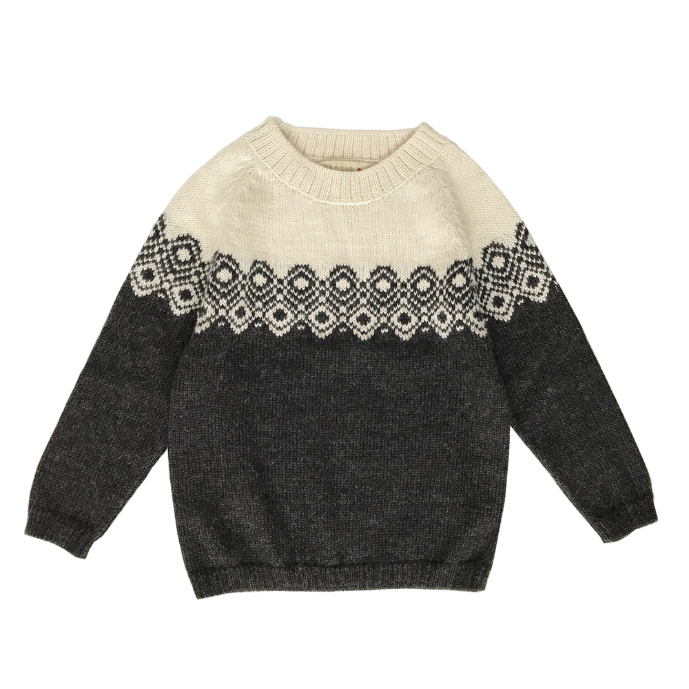 Esencia Aki Sweater - 100% Alpaca Fiber Ivory/Charcoal| Little Mino