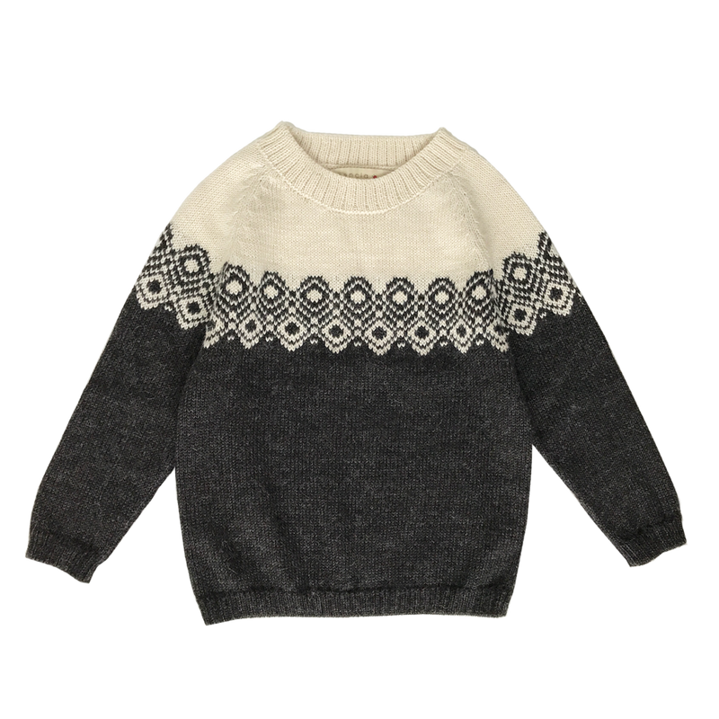 Esencia Aki Sweater - 100% Alpaca Fiber Ivory/Charcoal| Little Mino