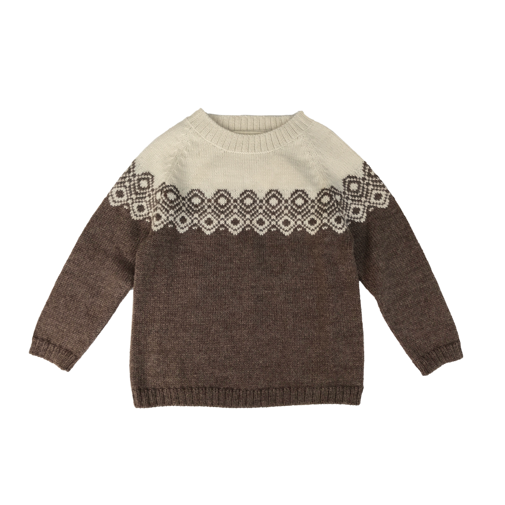 Esencia Aki Sweater - 100% Alpaca Fiber Ivory/Cocoa | Little Mino