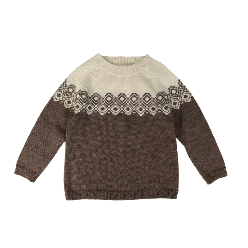Esencia Aki Sweater - 100% Alpaca Fiber Ivory/Cocoa | Little Mino