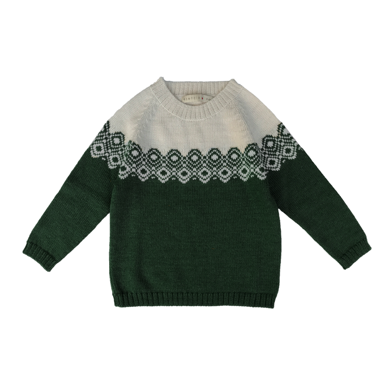 Esencia Aki Sweater - 100% Alpaca Fiber Ivory/Dark Green | Little Mino