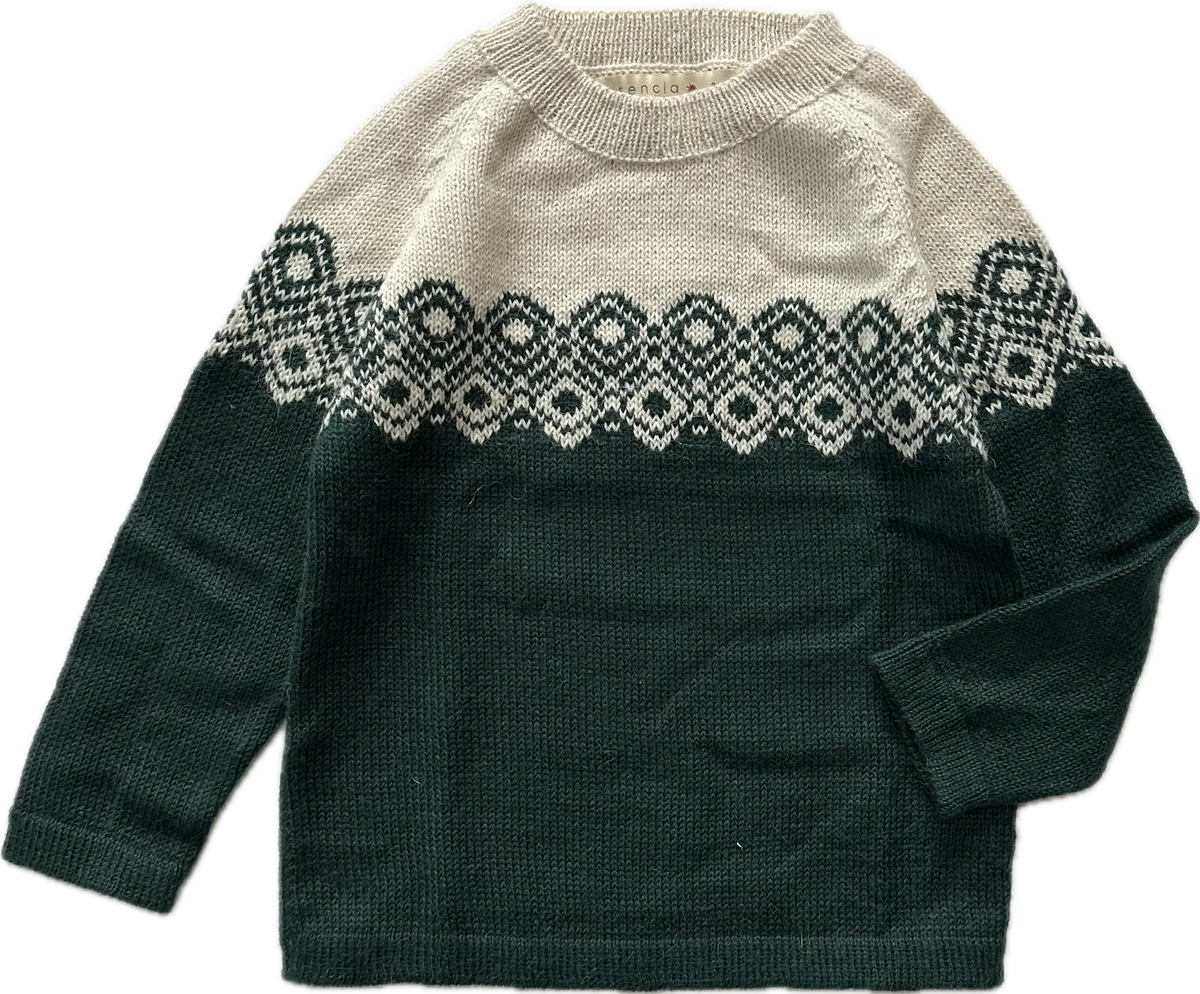 Esencia Aki Sweater - 100% Alpaca Fiber Ivory/Dark Green | Little Mino