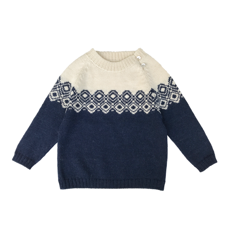 Esencia Aki Sweater - 100% Alpaca Fiber Ivory/Blue Navy | Little Mino