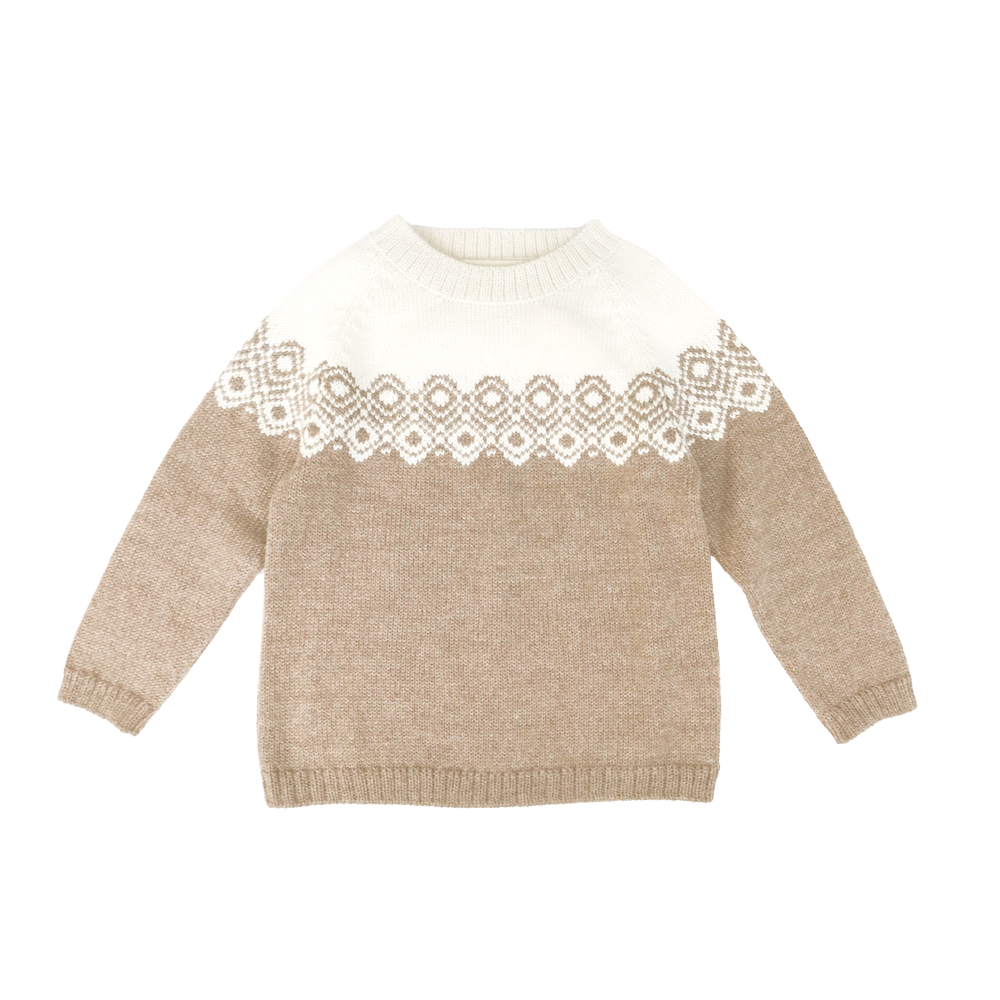 Esencia Aki Sweater - 100% Alpaca Fiber Ivory/Pebble | Little Mino