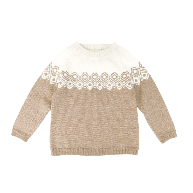 Esencia Aki Sweater - 100% Alpaca Fiber Ivory/Pebble | Little Mino