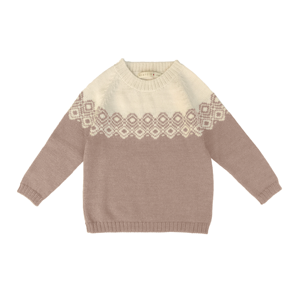 Esencia Aki Sweater - 100% Alpaca Fiber Ivory/Rose | Little Mino