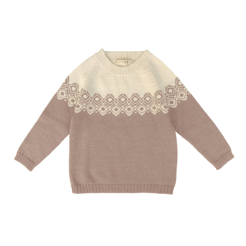 Esencia Aki Sweater - 100% Alpaca Fiber Ivory/Rose | Little Mino