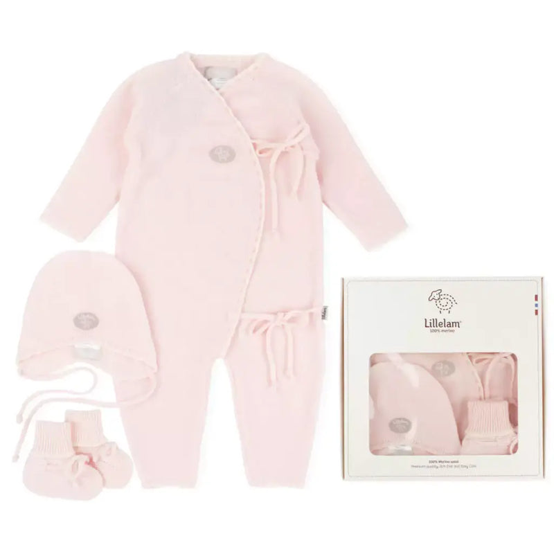 Lillelam Merino Wool Hentesett Take-Home Outfit Sky Pink | Little Mino