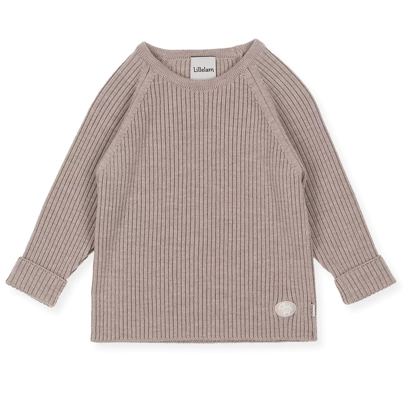 Lillelam 100% Merino Ribbed Jumper - Taupe Beige | Little Mino