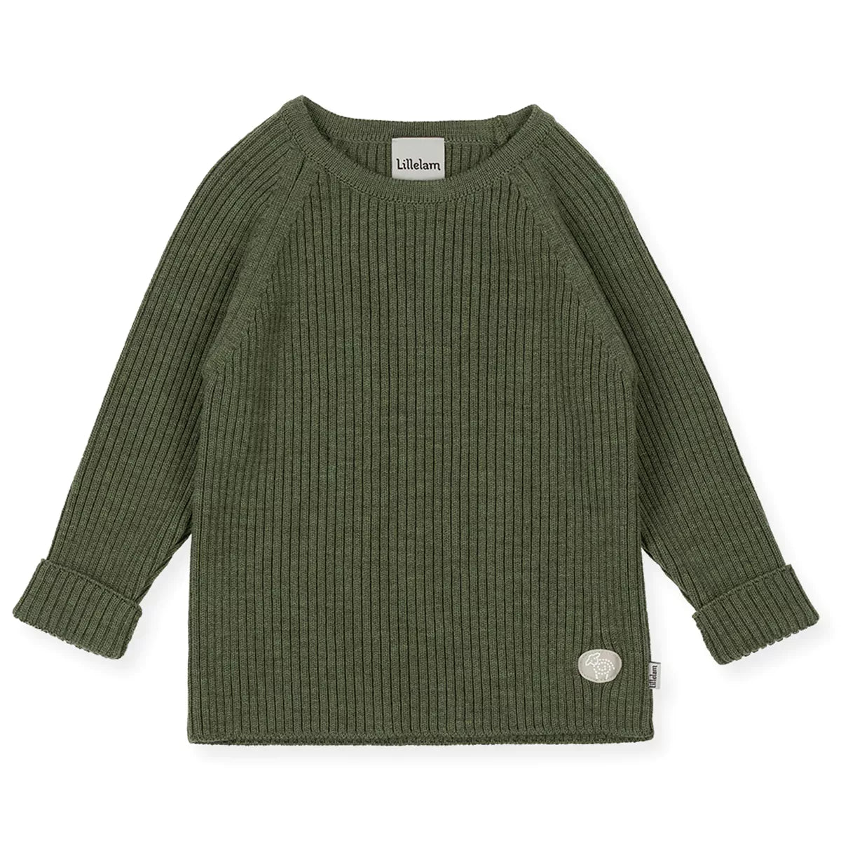 Lillelam 100% Merino Ribbed Jumper - Olive Green| Little Mino