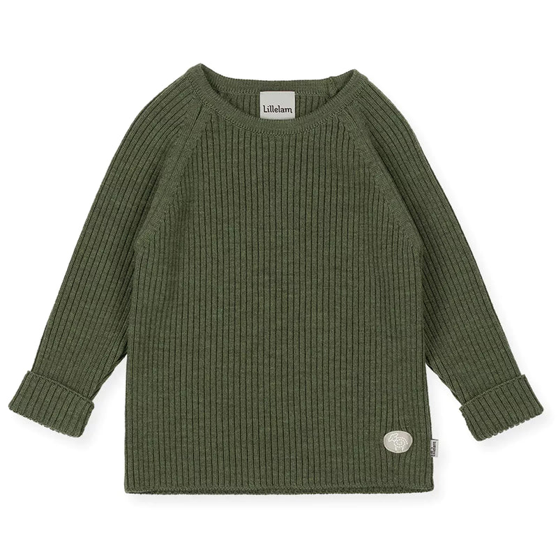 Lillelam 100% Merino Ribbed Jumper - Olive Green| Little Mino