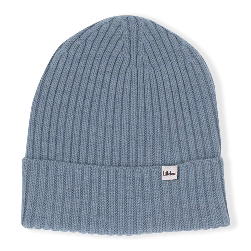 Lillelam 100% Merino Ribbed Beanie - Blue | Little Mino