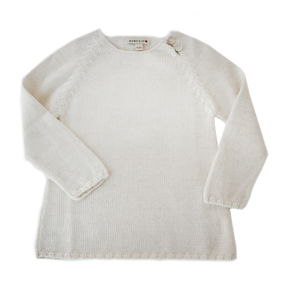 Esencia Alpaca Mary Sweater - 100% Alpaca Fiber White Ivory | Little Mino
