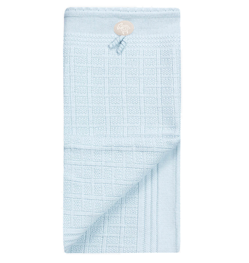 Lillelam 100%Merino Wool Classic Blanket - Baby Blue | Little Mino