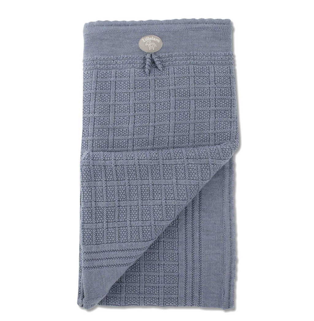 Lillelam 100%Merino Wool Classic Blanket - Blue | Little Mino