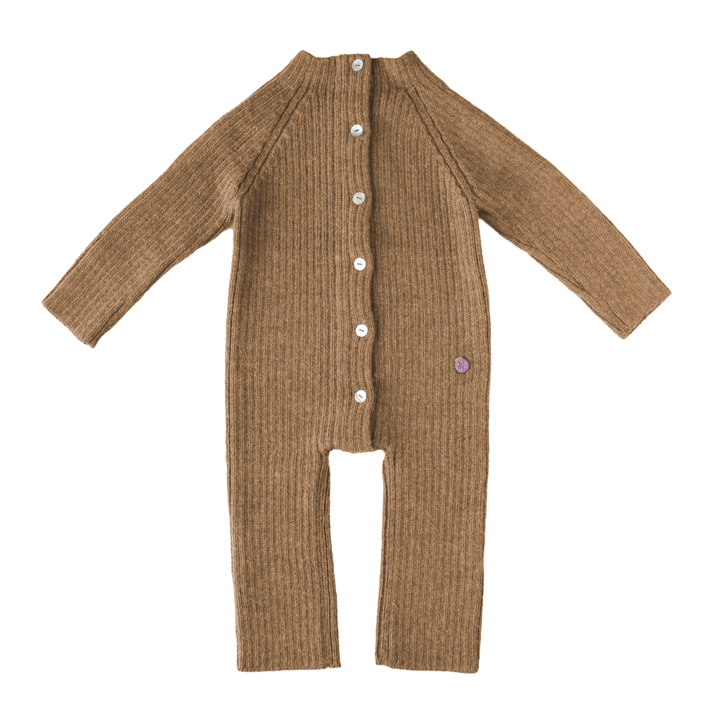 Esencia Terry Jumpsuit Baby Bunting Suit - 100% Alpaca Fiber Camel | Little Mino