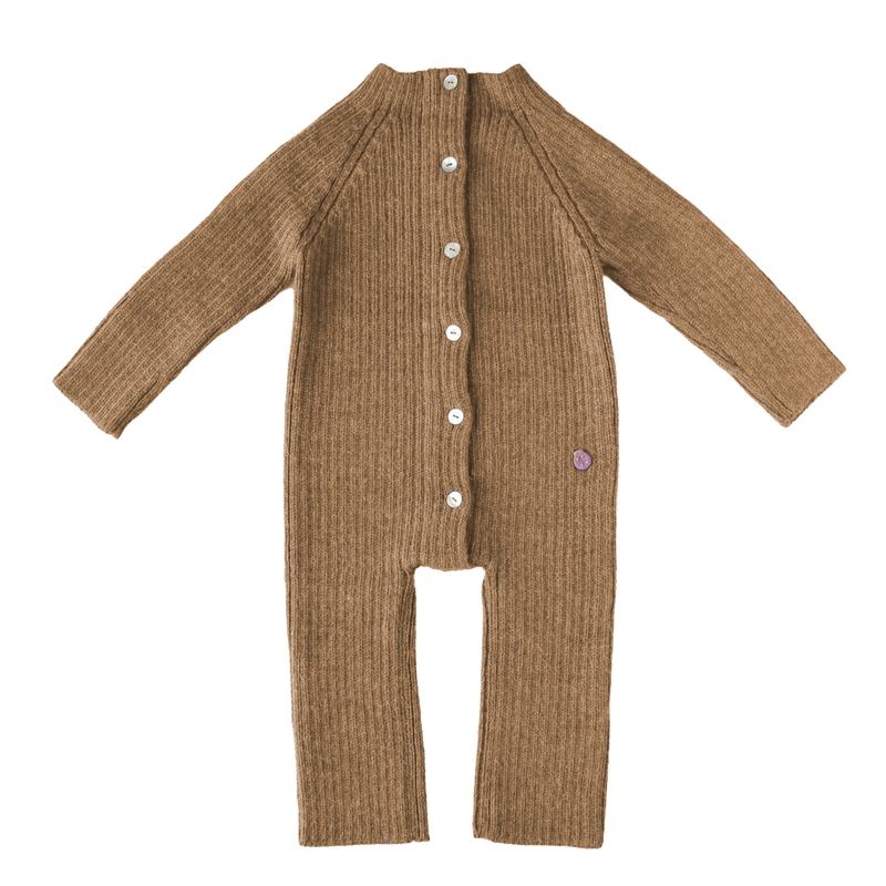 Esencia Terry Jumpsuit Baby Bunting Suit - 100% Alpaca Fiber Camel | Little Mino