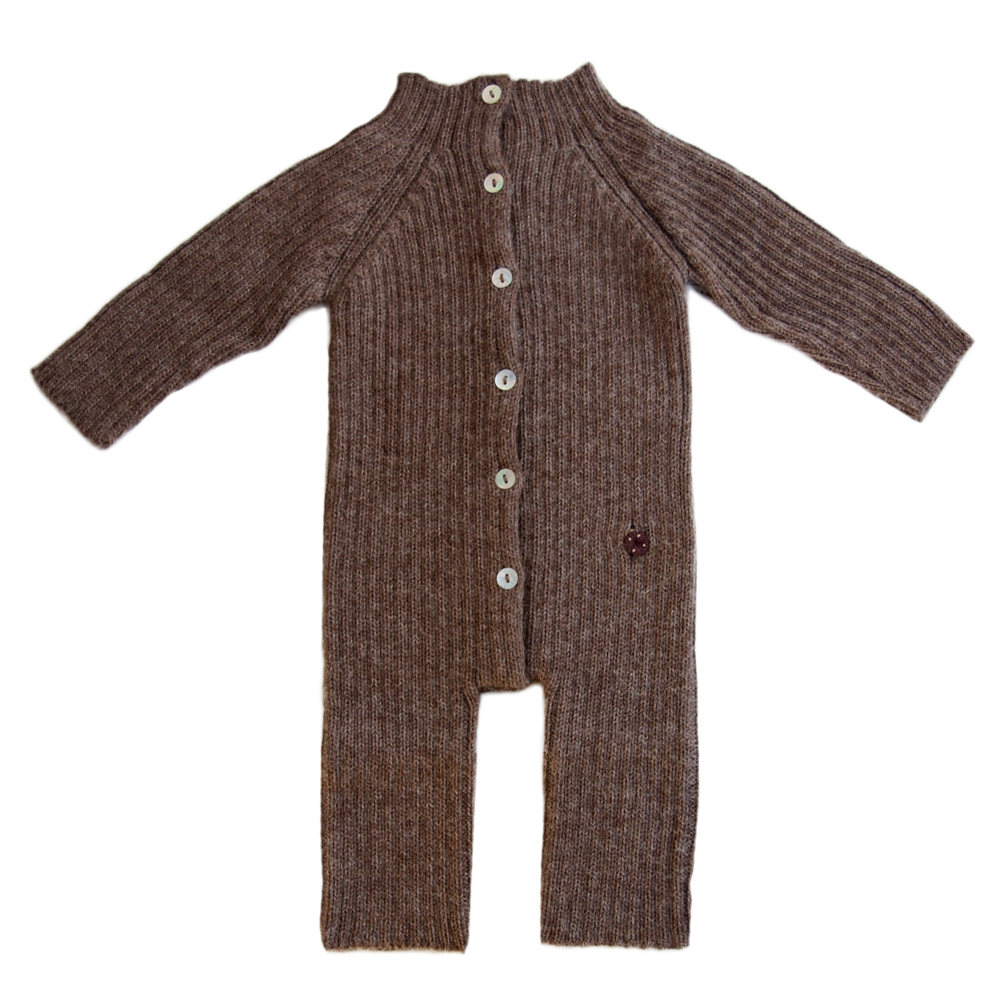Esencia Terry Jumpsuit Baby Bunting Suit - 100% Alpaca Fiber Cocoa | Little Mino