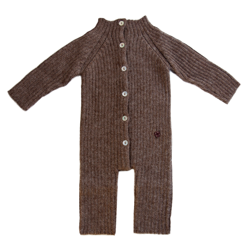 Esencia Terry Jumpsuit Baby Bunting Suit - 100% Alpaca Fiber Cocoa | Little Mino