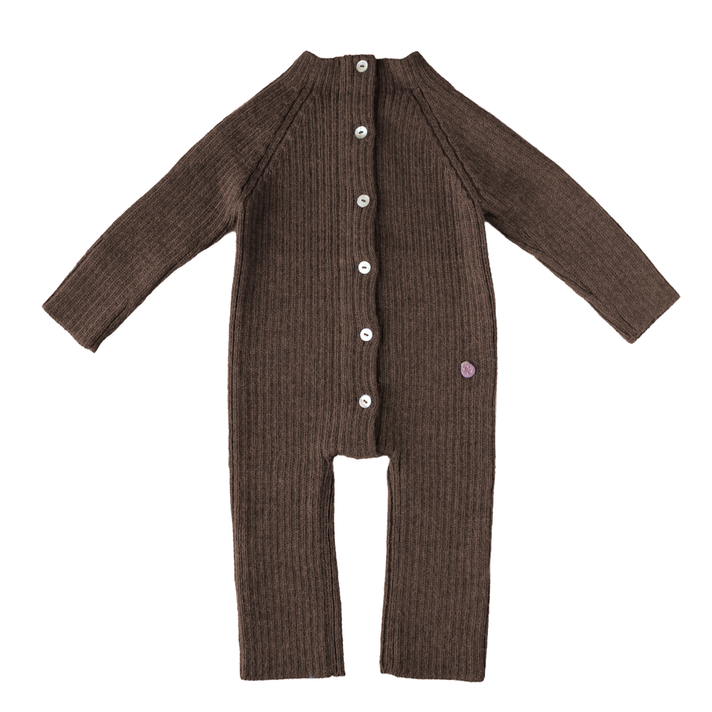 Esencia Terry Jumpsuit Baby Bunting Suit - 100% Alpaca Fiber Coffee | Little Mino