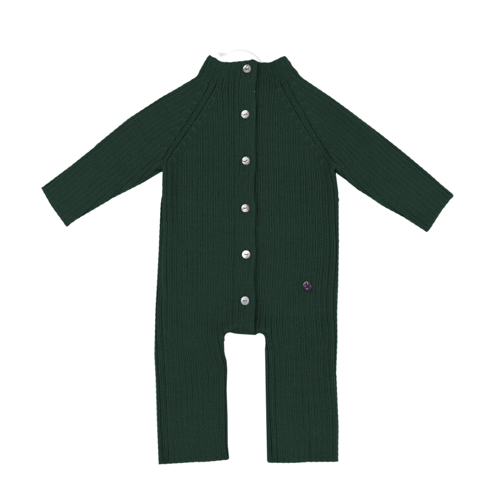 Esencia Terry Jumpsuit Baby Bunting Suit - 100% Alpaca Fiber Coral Dark Green | Little Mino