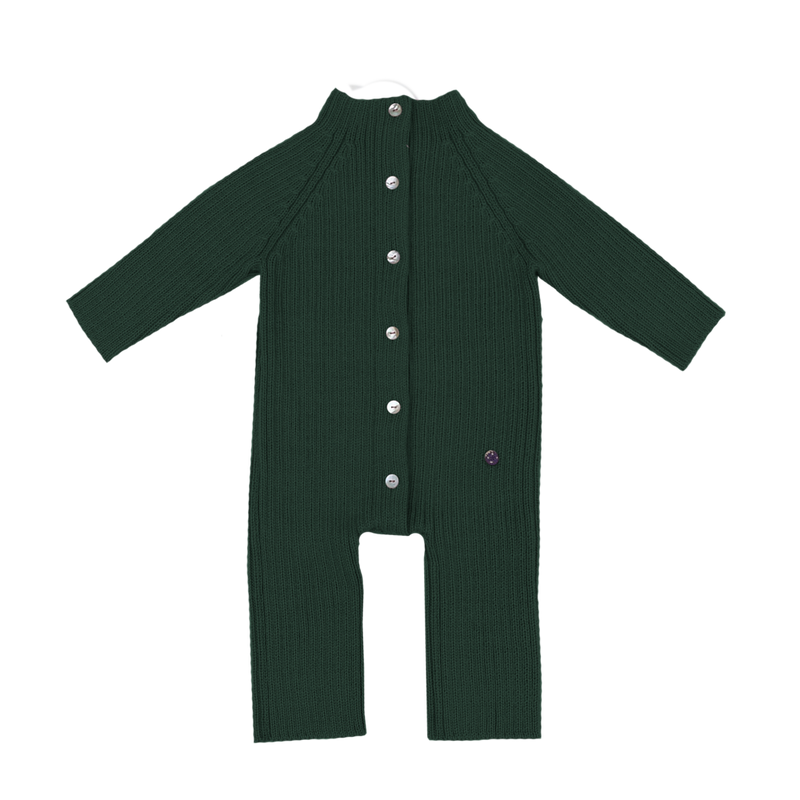 Esencia Terry Jumpsuit Baby Bunting Suit - 100% Alpaca Fiber Coral Dark Green | Little Mino