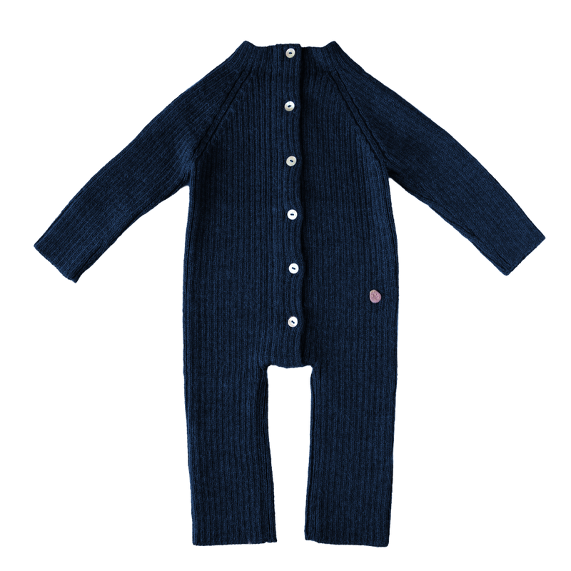 Esencia Terry Jumpsuit Baby Bunting Suit - 100% Alpaca Fiber Navy | Little Mino