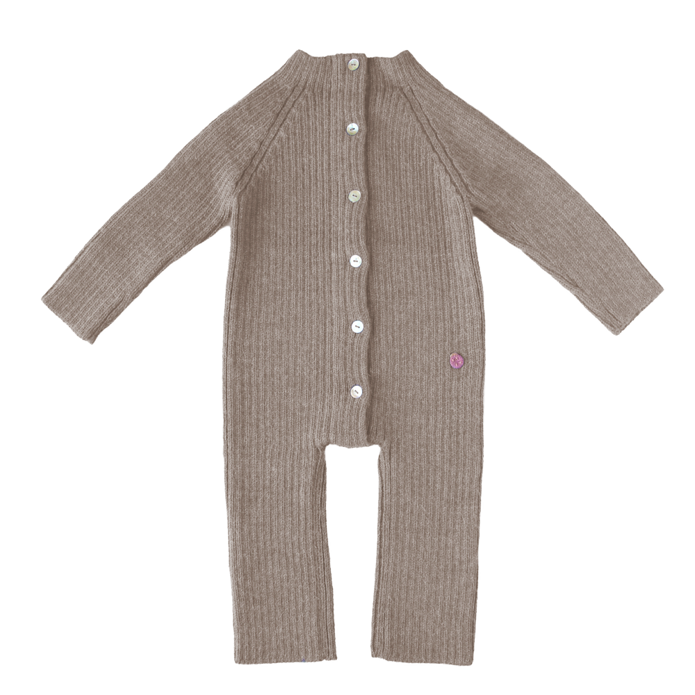 Esencia Terry Jumpsuit Baby Bunting Suit - 100% Alpaca Fiber Pebble | Little Mino