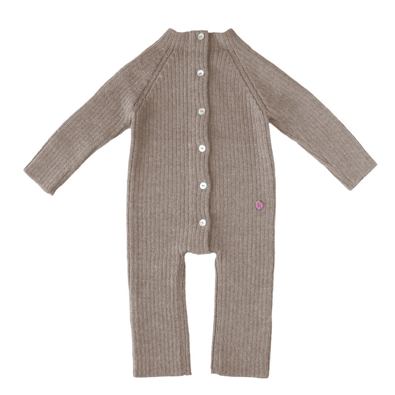 Esencia Terry Jumpsuit Baby Bunting Suit - 100% Alpaca Fiber Pebble | Little Mino