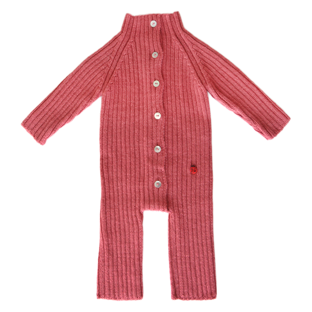 Esencia Terry Jumpsuit Baby Bunting Suit - 100% Alpaca Fiber Coral Pink | Little Mino