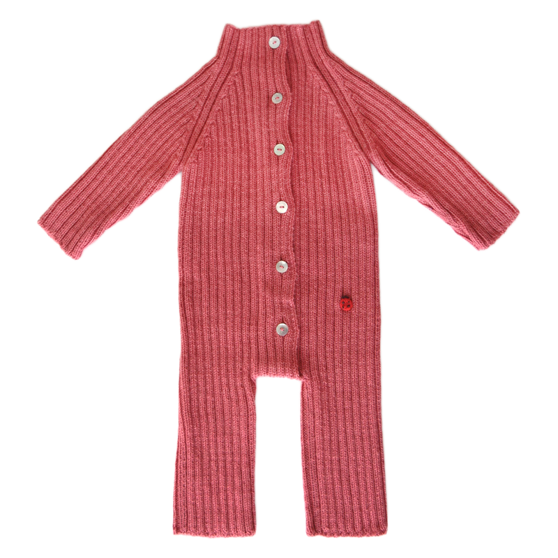 Esencia Terry Jumpsuit Baby Bunting Suit - 100% Alpaca Fiber Coral Pink | Little Mino