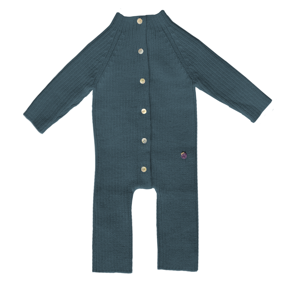 Esencia Terry Jumpsuit Baby Bunting Suit - 100% Alpaca Fiber Teal | Little Mino