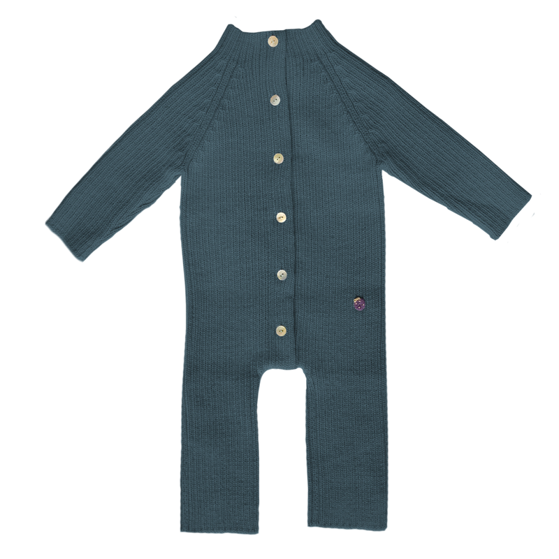 Esencia Terry Jumpsuit Baby Bunting Suit - 100% Alpaca Fiber Teal | Little Mino