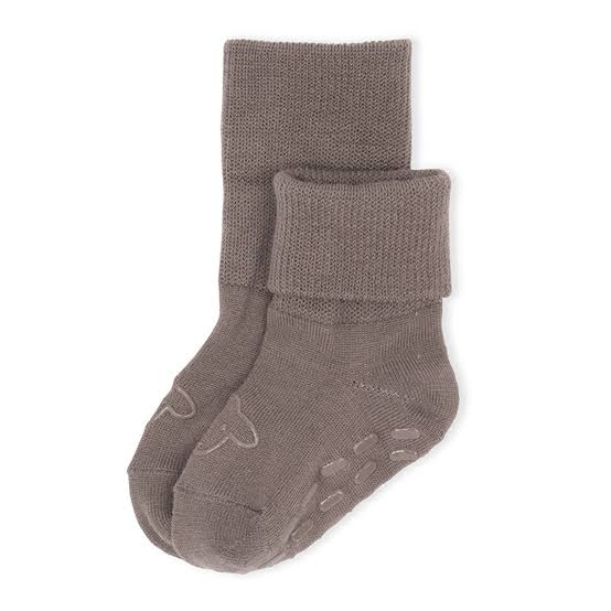Lillelam Non-Slip Merino Wool Socks - Taupe | Little Mino