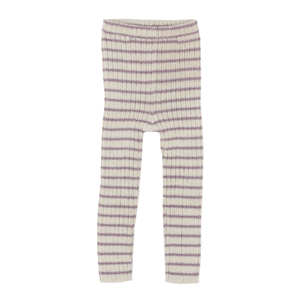 Esencia Rib Leggings Striped - 100% Alpaca Fiber Ivory/Rose | Little Mino