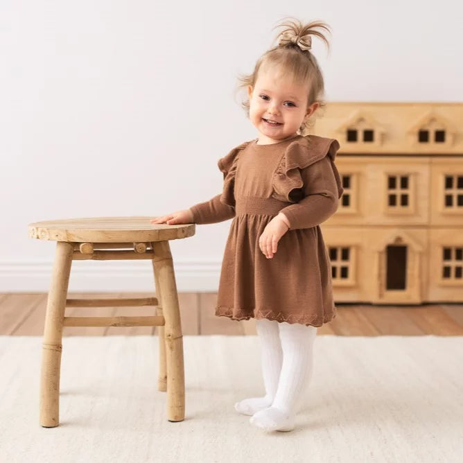 Lillelam 100% Merino Joline Knitted Dress Golden Teddy | Little Mino
