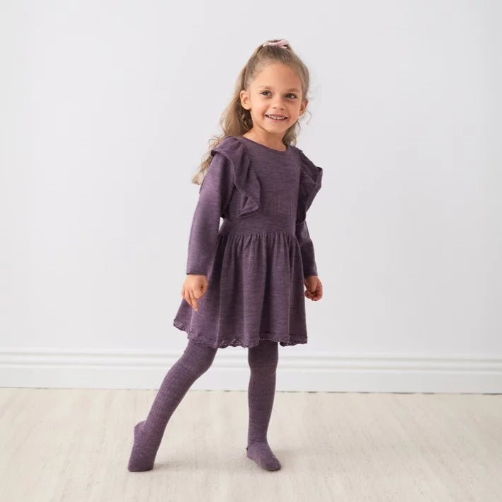 Lillelam 100% Merino Joline Knitted Dress Purple Plum | Little Mino