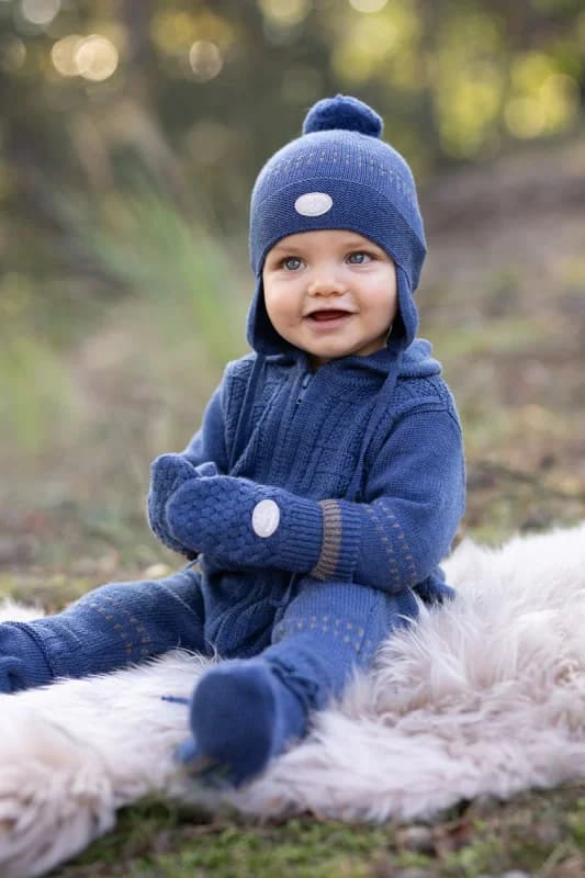 Lillelam Baby Bunting Suit Classic - 100% Merino Wool Baby Dark Blue | Little Mino
