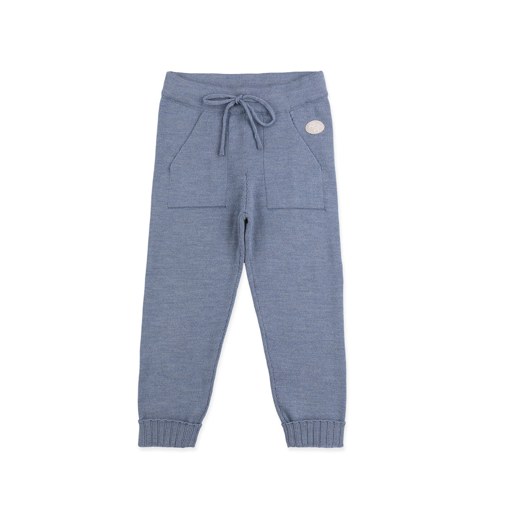 Lillelam 100% Merino Trousers with pockets - Blue | Little Mino