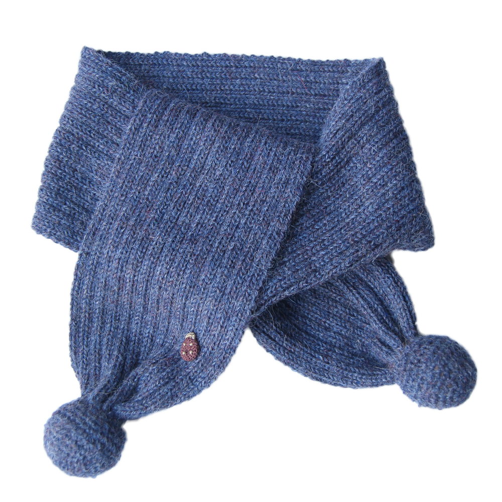 Esencia Alpaca Pompon Scarf - 100% Alpaca Fiber Blue | Little Mino