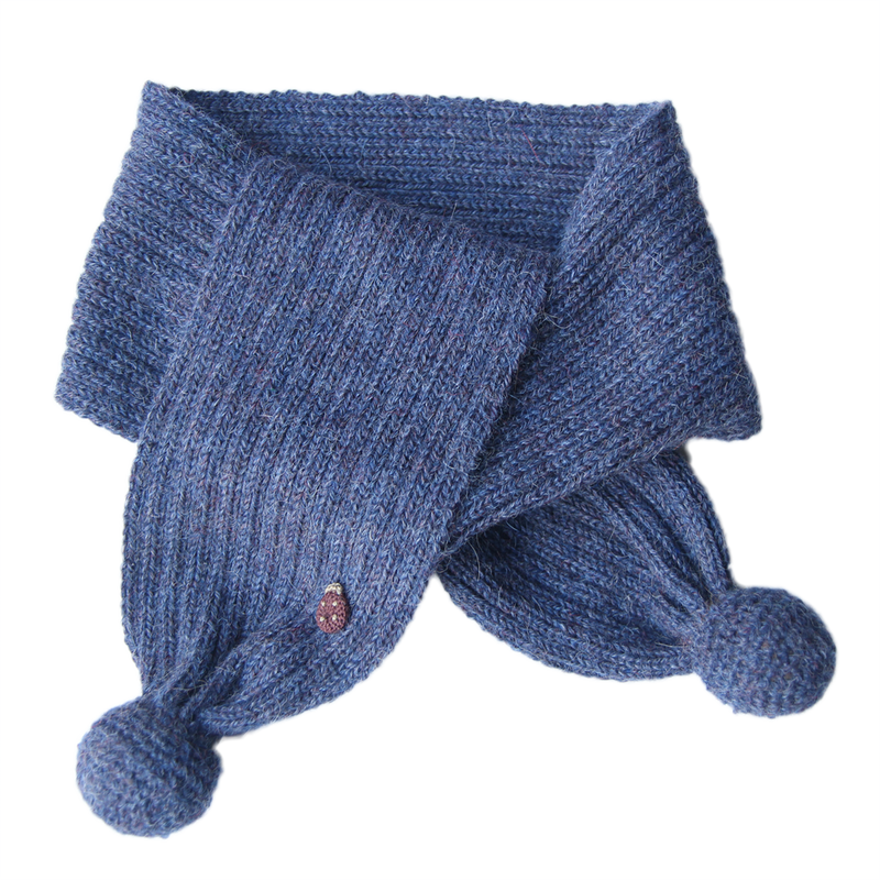 Esencia Alpaca Pompon Scarf - 100% Alpaca Fiber Blue | Little Mino