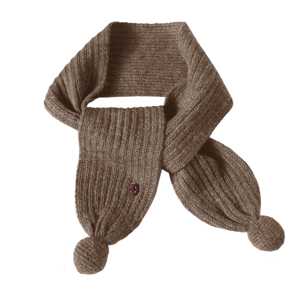 Esencia Alpaca Pompon Scarf - 100% Alpaca Fiber Cocoa | Little Mino