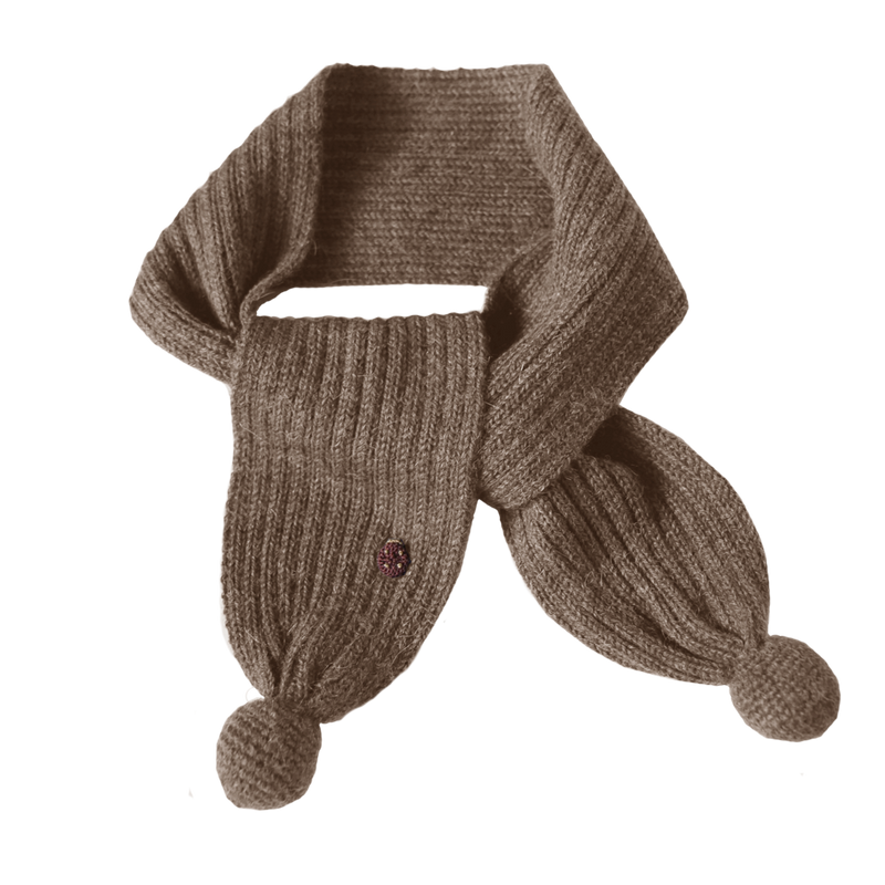 Esencia Alpaca Pompon Scarf - 100% Alpaca Fiber Cocoa | Little Mino