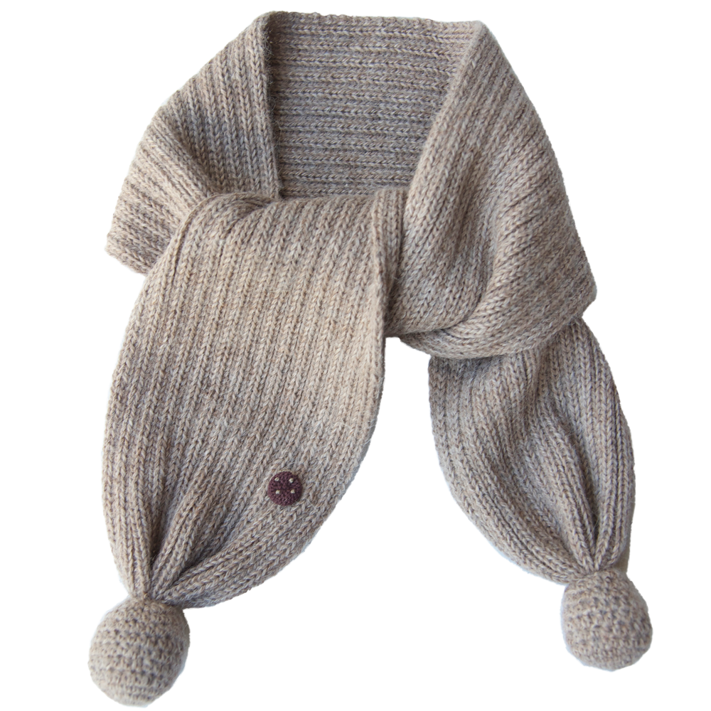 Esencia Alpaca Pompon Scarf - 100% Alpaca Fiber Pebble | Little Mino