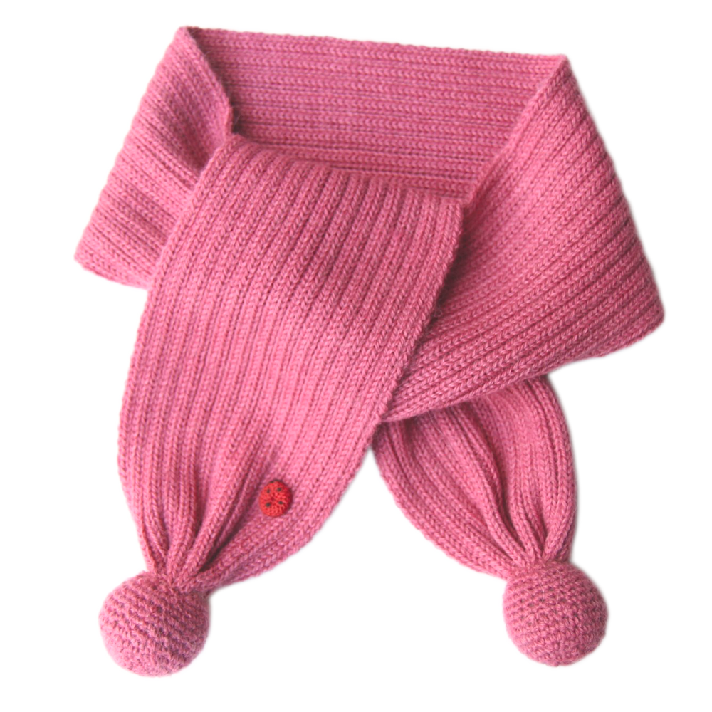 Esencia Alpaca Pompon Scarf - 100% Alpaca Fiber Pink Coral | Little Mino