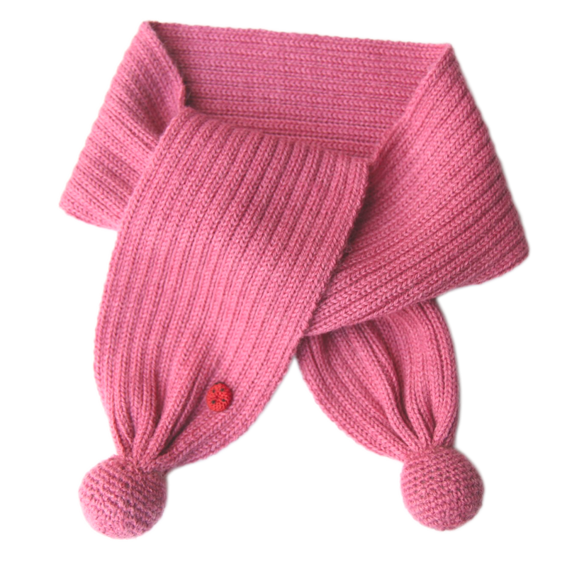 Esencia Alpaca Pompon Scarf - 100% Alpaca Fiber Pink Coral | Little Mino
