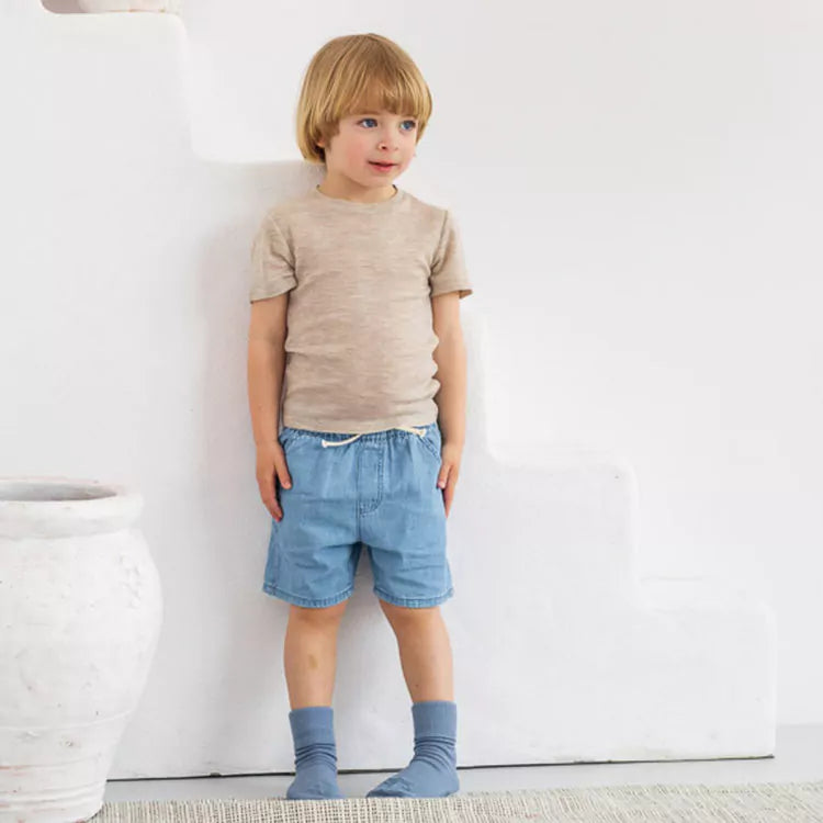 Lillelam 100% Merino T-Shirt Top - Beige | Little Mino